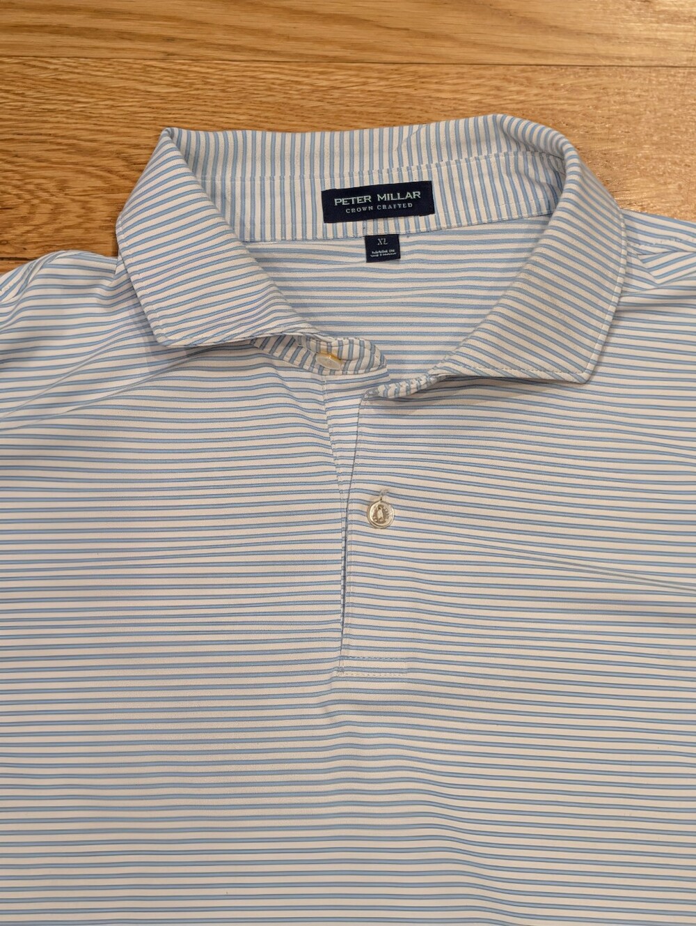 Peter Millar Crown Crafted Men's XL Blue & White Striped Performance Golf Polo